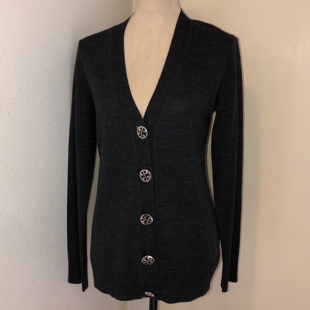 Charcoal Gray Tory Burch Long Cardigan